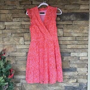 Rachel Zoe Wrap Flutter Sleeve Floral Dress Pink Orange A-Line Womens 6